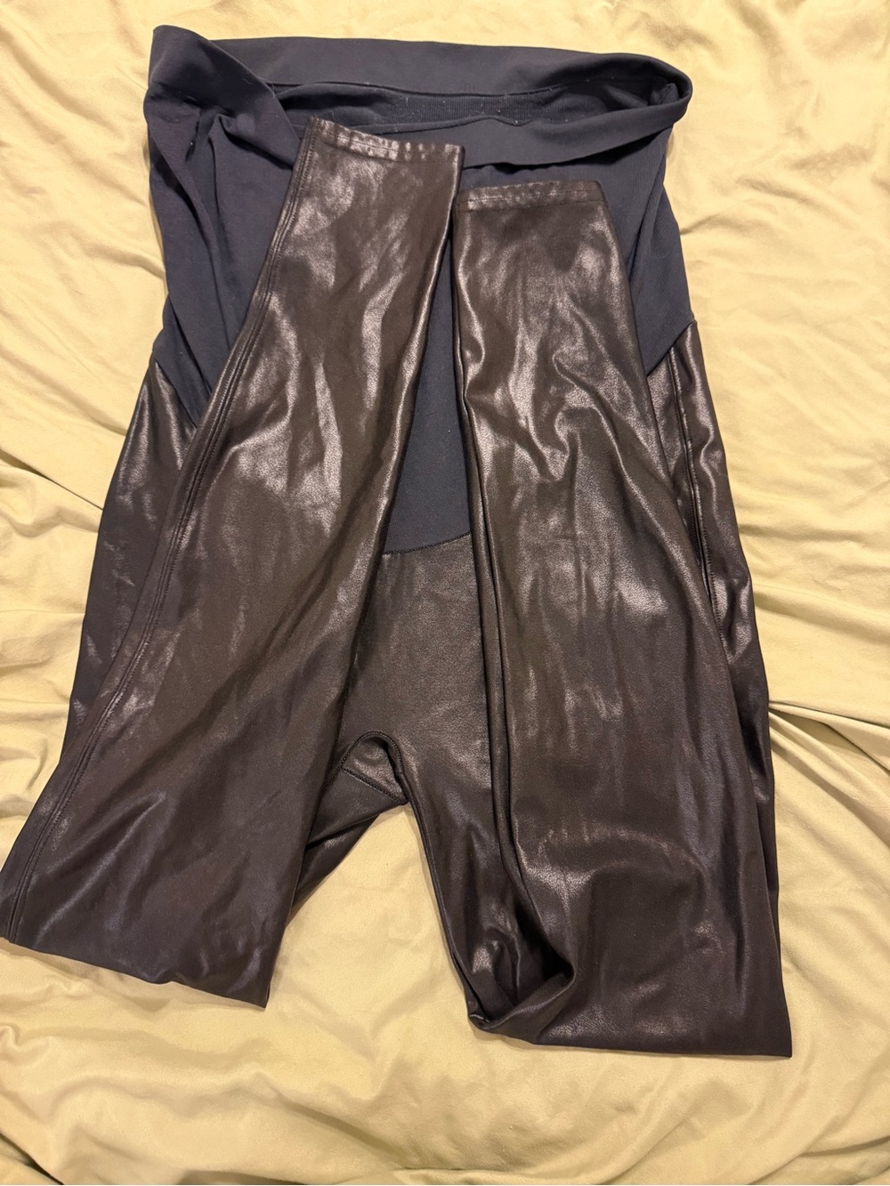 SPANX Black Faux Leather Maternity Leggings Size XL